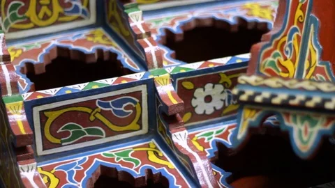 The Moroccan technique of wood painting Stock Footage 123778663