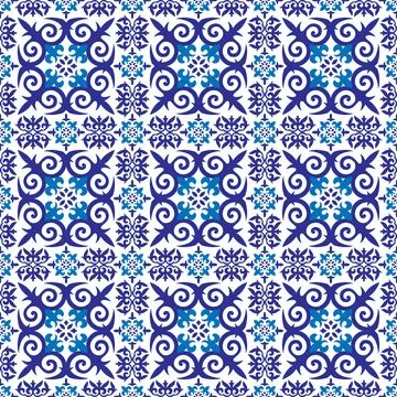 Moroccan tile mosaic. Talavera pattern. Azulejos portugal. Turkish ornament.  Stock Illustration