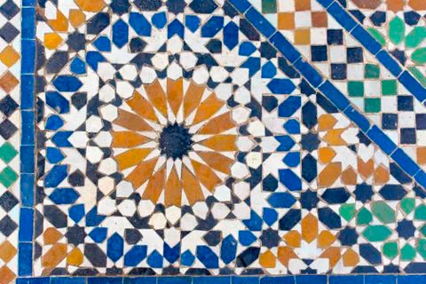 Moroccan tiles with traditional arabic patterns, ceramic tiles patterns Stock Illustration