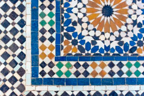 Moroccan tiles with traditional arabic patterns, ceramic tiles patterns Stock Illustration