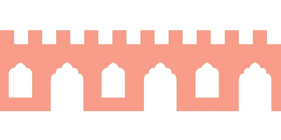 Moroccan wall shape vector seamless border. Vector cute simple town wall border. Ilustración de archivo