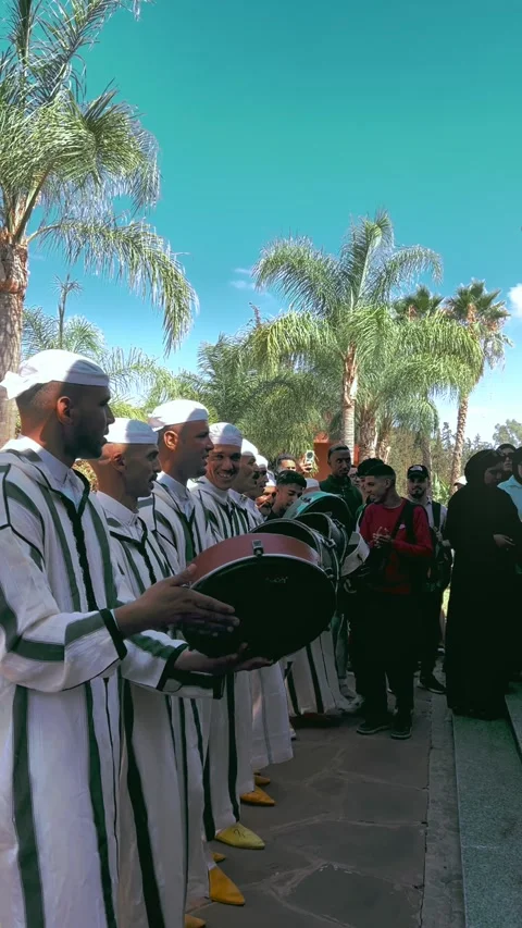 Moroccan Wedding Procession Drummers in Marrakech Stock Footage 318848807