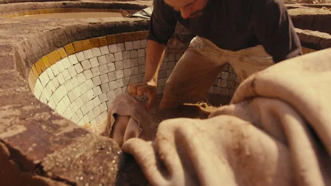 Moroccan Worker Soaking Traditional Leather Video stock 271309128