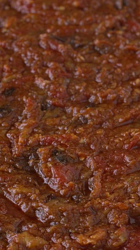 Moroccan Zaalouk. Selective focus, vertical video. Stock Footage 311340242