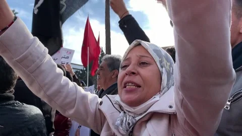 Moroccans take to streets on anniversary of 20F Movement in Rabat, Rabat, MA - 2 Stock Footage 204104544