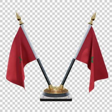 Morocco 3d illustration flag on pole. Wood flagpole Stock Illustration