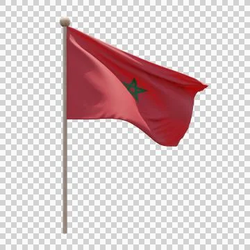 Morocco 3d illustration flag on pole. Wood flagpole Stock Illustration