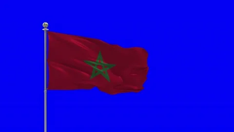 Morocco 3D Illustration of the waving flag On a pole with Chroma Key Stock-Footage 159624345