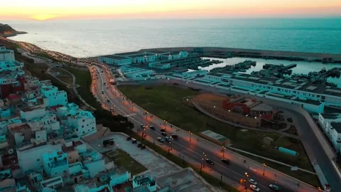 Morocco: Aerial view of the city of Tangier / Stock Footage