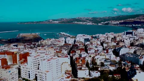 Morocco: Aerial view of the city of Tangier Stock Footage