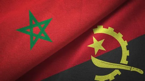 Morocco and Angola two flags textile cloth, fabric texture Stock Illustration
