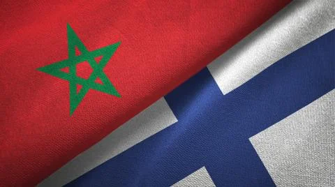 Morocco and Finland two flags textile cloth, fabric texture Stock Illustration