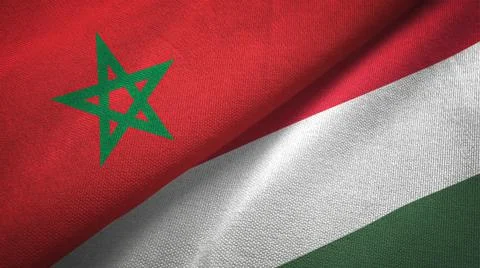 Morocco and Hungary two flags textile cloth, fabric texture Stock Illustration
