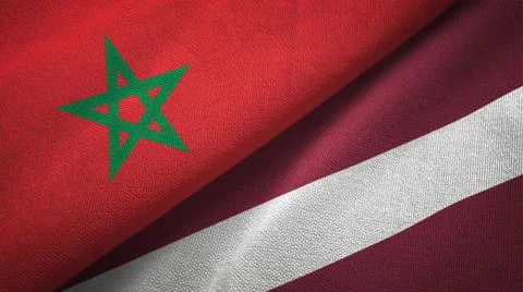 Morocco and Latvia two flags textile cloth, fabric texture Stock Illustration
