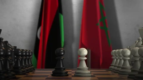Morocco and Libya National Flags with Chess Board Animation. Politics of Stock Footage 276607192