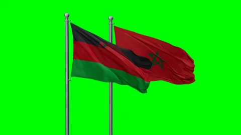 Morocco and Malawi two flags Stock Footage 295178388