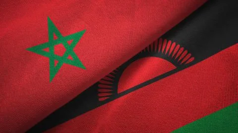 Morocco and Malawi two flags textile cloth, fabric texture Stock Illustration