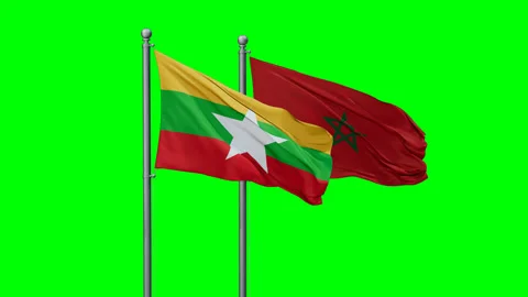 Morocco and Myanmar two flags Stock Footage 292815044