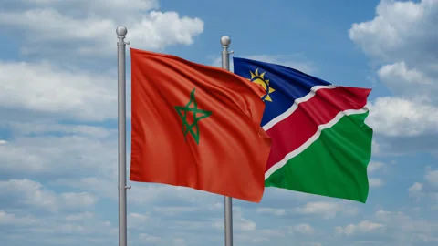 Morocco and Namibia waving flags Stock Footage 269333399