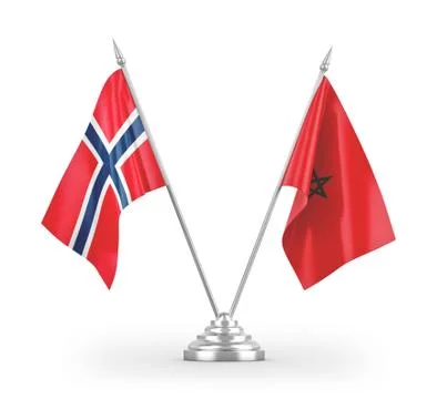 Morocco and Norway table flags isolated on white 3D rendering Stock Illustration