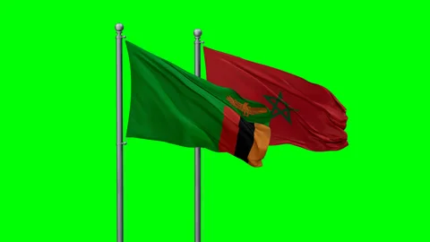 Morocco and Zambia two flags Stock Footage 293737009