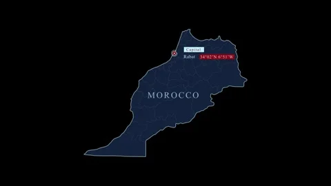 Morocco blue map with rabat city and coordinates, Stock Footage 284463591