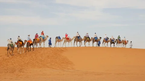 Morocco, Camel Caravan in the Desert #3 Stock Footage 129520177
