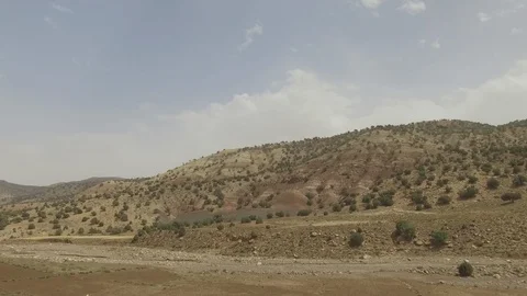 Morocco camera car establishing, arid landscape, Africa in 4K Stock Footage 91791137