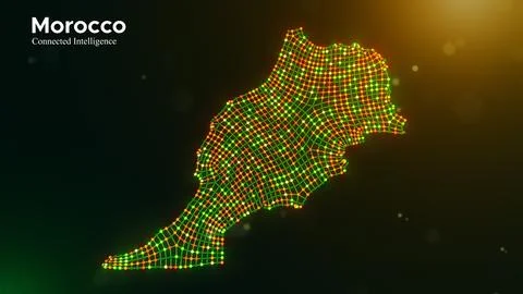 Morocco Connected Intelligence Digital Map with Advanced Network Visualizatio Illustrazione stock