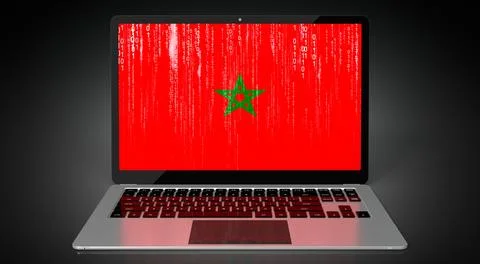 Morocco - country flag and binary code on laptop screen Stock Illustration
