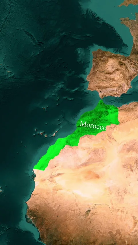 Morocco Country Highlighted on World Map, Vertical 3D Satellite Zoom In Ani.. Stock Footage 343319166