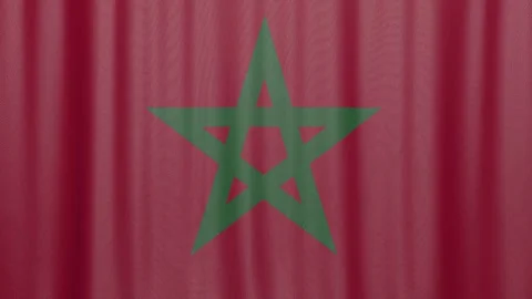 MOROCCO Curtain Flag Animation Transition,  Vídeos de archivo 336364339