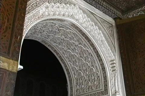 Morocco Decorated arch El Badi Stock Footage 465627