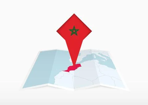 Morocco is depicted on a folded paper map and pinned location marker with f.. Stock Illustration