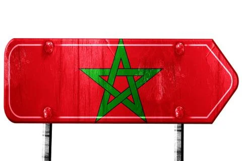 Morocco flag, 3D rendering, road sign on white background Stock Illustration