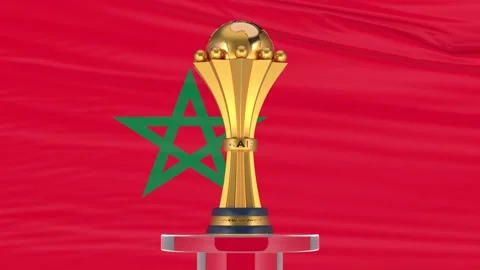 Morocco flag and Afcon trophy Stock Footage 168182164