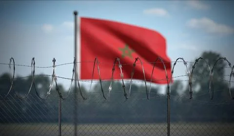 Morocco - Flag and Barbed Wire Fence - 3D illustration Stock Illustration