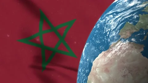 Morocco Flag and Morocco Map on Earth Globe 4K Stock Footage 220780886