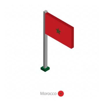 Morocco Flag on Flagpole in Isometric dimension. Stock Illustration