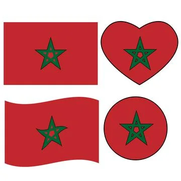 Morocco flag icon. Waving flag of Morocco. Heart Morocco flag. 스톡 일러스트