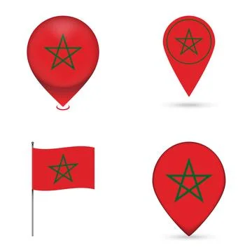 Morocco Flag Map Pin Icons Set Collection. Stock Illustration