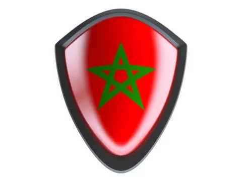 Morocco flag on metal shield isolate on white background. Stock Illustration