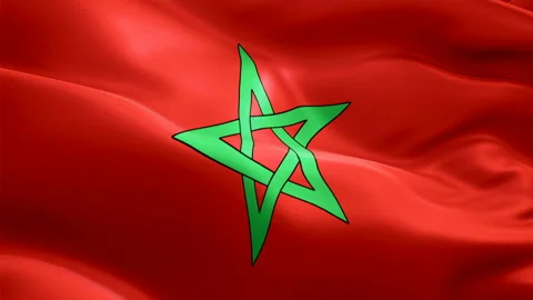 Morocco flag Motion Loop video waving in wind. Realistic Moroccan Stock Footage 128083047