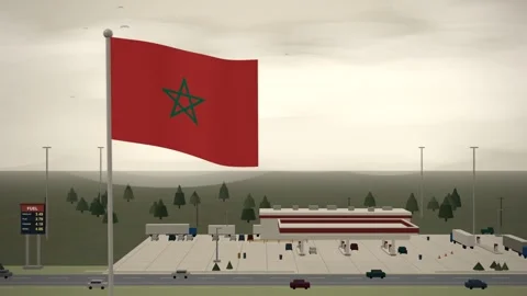 Morocco Flag Over Highway Gas Station Fuel Prices seamless loop Stock Footage 344779487