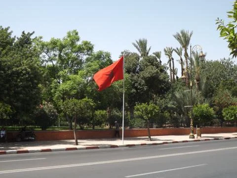 Morocco Flag On Roadside Stock-Fotos