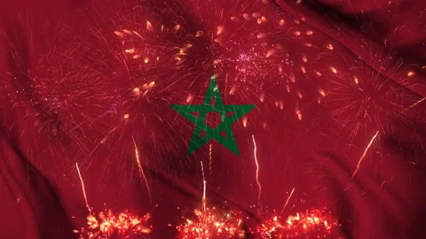 Morocco flag seamless animation with fireworks Stock Footage 218280334