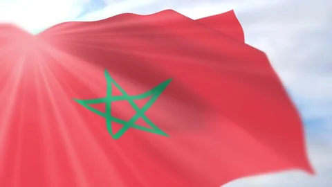 Morocco Flag Seamless Loop 4k 60fps on Sky Background Stock Footage 340618505