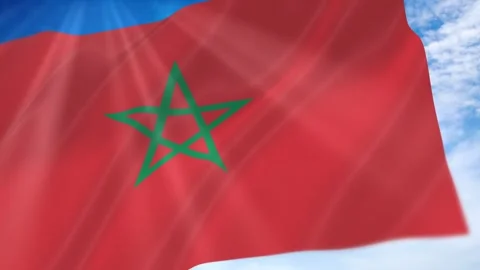 Morocco Flag Seamless Loop 4k 60fps on Sky Background Stock Footage 341675530