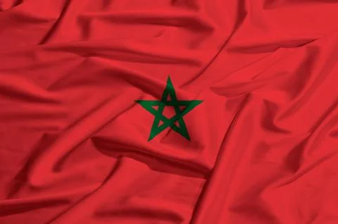Morocco flag on a silk drape waving Stock Illustration