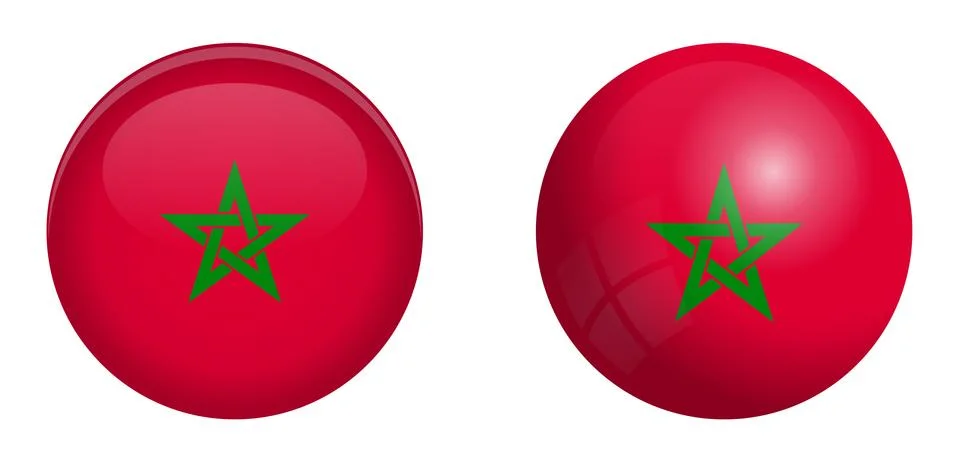 Morocco flag under 3d dome button and on glossy sphere / ball. Stock Illustration
